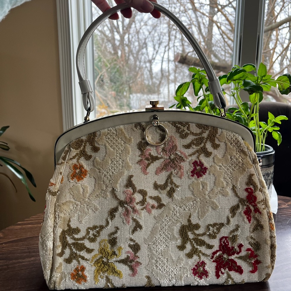 Vintage Verdi 60s Floral Cottagecore Tapestry Carpet Top-Handle Purse